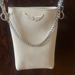 Zadig & Voltaire Cream Leather Crossbody with Silver Wing Detail